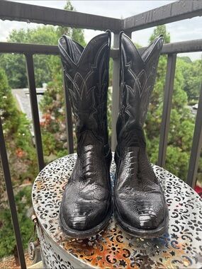 J.B. Dillon Black ostrich-Embossed Leather Western Boots